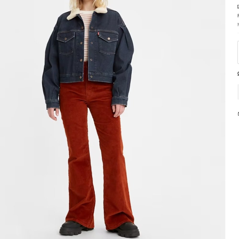 EUC Levis 70s High Rise Flare Corduroy Jeans, Mahogany Brick Red, 26